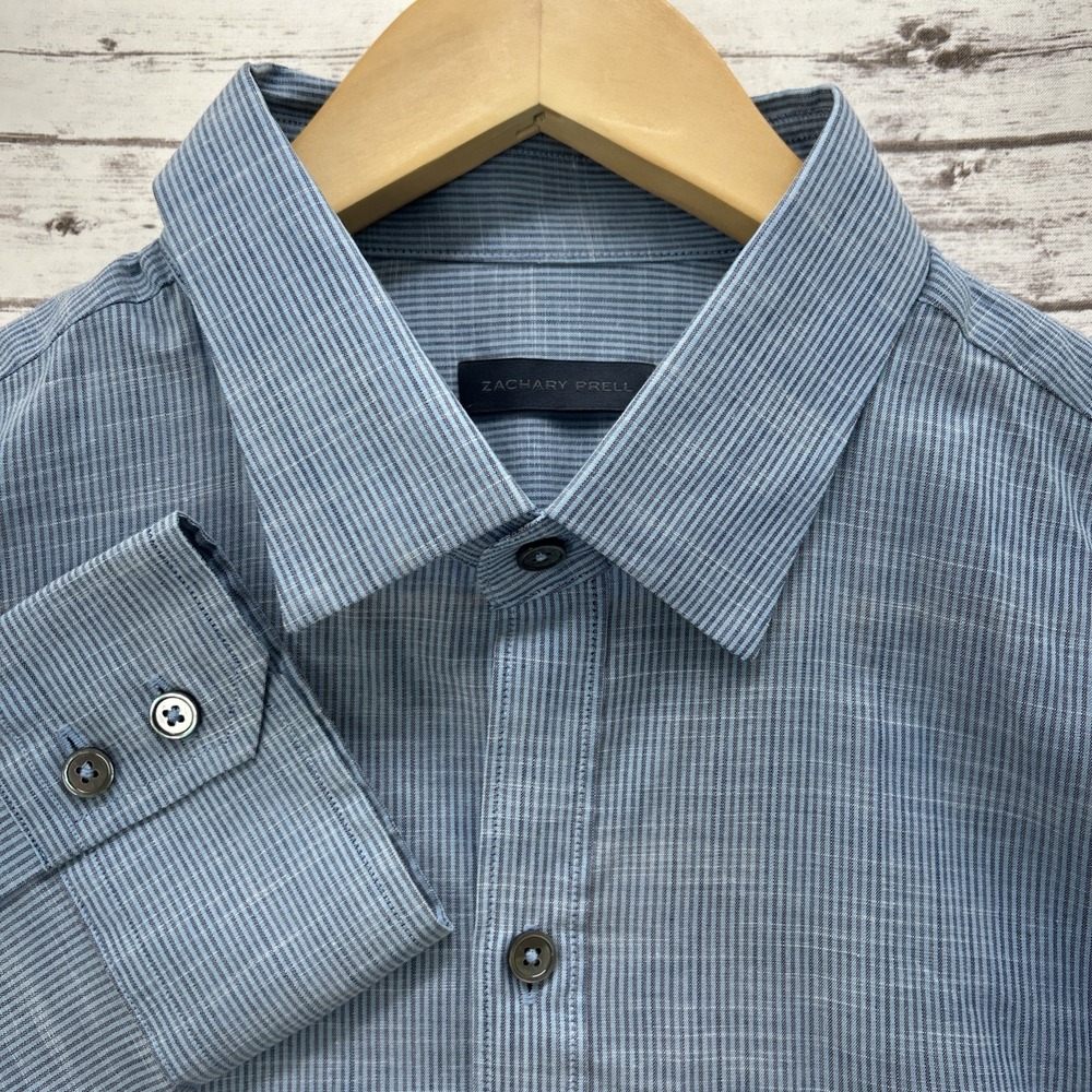 Zachary Prell Men's M Blue Gray Micro Stripes Casual 100% Cotton Button-Up Shirt
